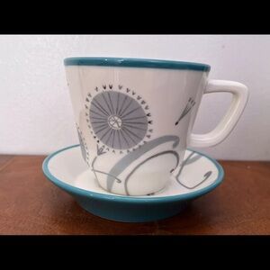 HALLMARK BLUE DANDELION CUP SAUCER Tea Coffee Flower Make Wish White